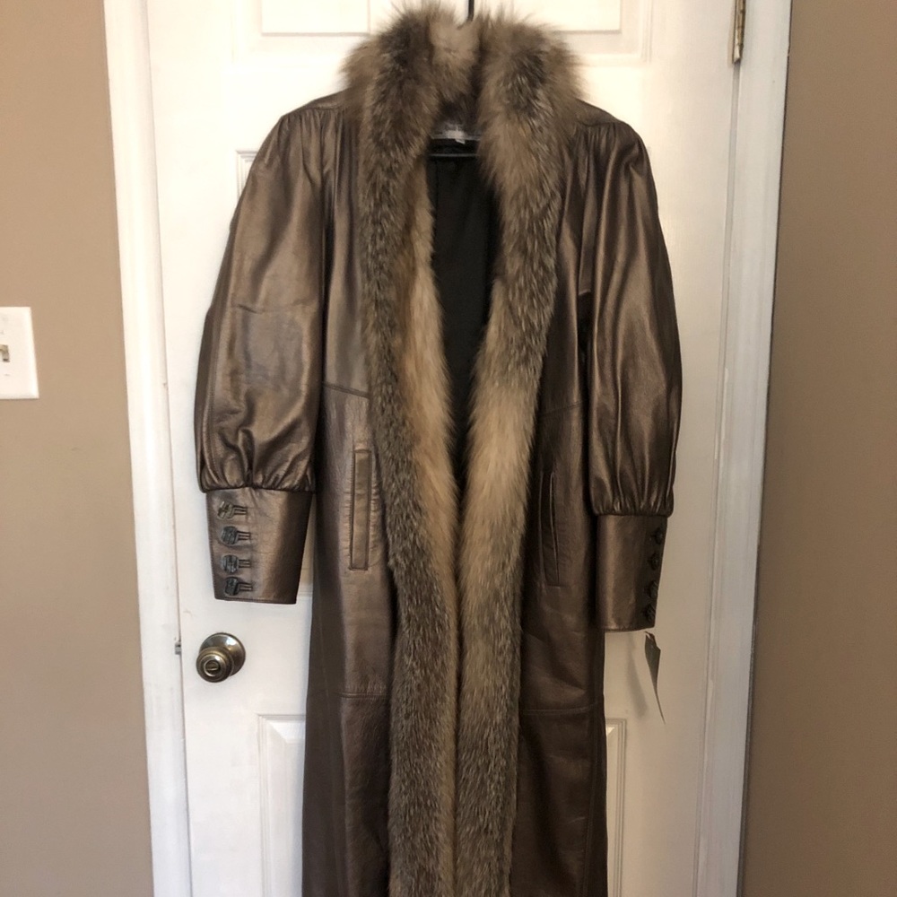 😍 VINTAGE 80'S DRESSY OCCASION LEATHER & REAL FOX FUR COAT RETAIL $1500 WOW